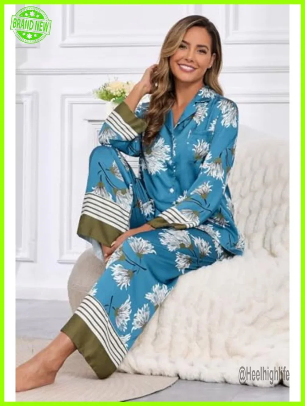Silk Pajama Set Button Up Long Sleeve Comfy Lounge 2 Piece